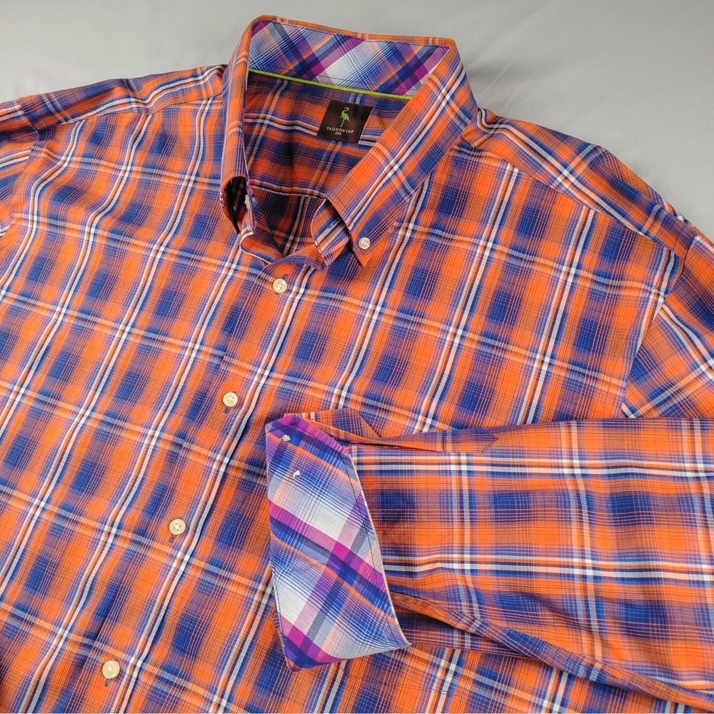 Tailorbyrd Button Down Men's 3XL Plaid Contrasting Cuffs Shirt Long Sleeve
